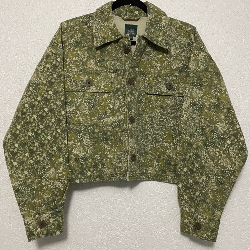 NWT- Target Wild Fable- cute green cropped floral jacket- size S